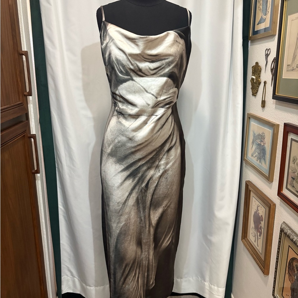 Dolls Kill Widow Wet Look Statue Dress - Bias Cut With Cowl